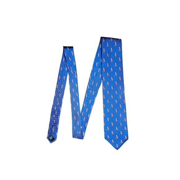 J Crew Blue Silk Tie with Golfing Santa - Picture 1 of 7